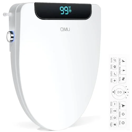 QMU electric bidet toilet seat, elongated, with heated seat, warm water and dryer