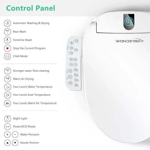 Smart electric heated bidet toilet seat with warm water and air dryer, round
